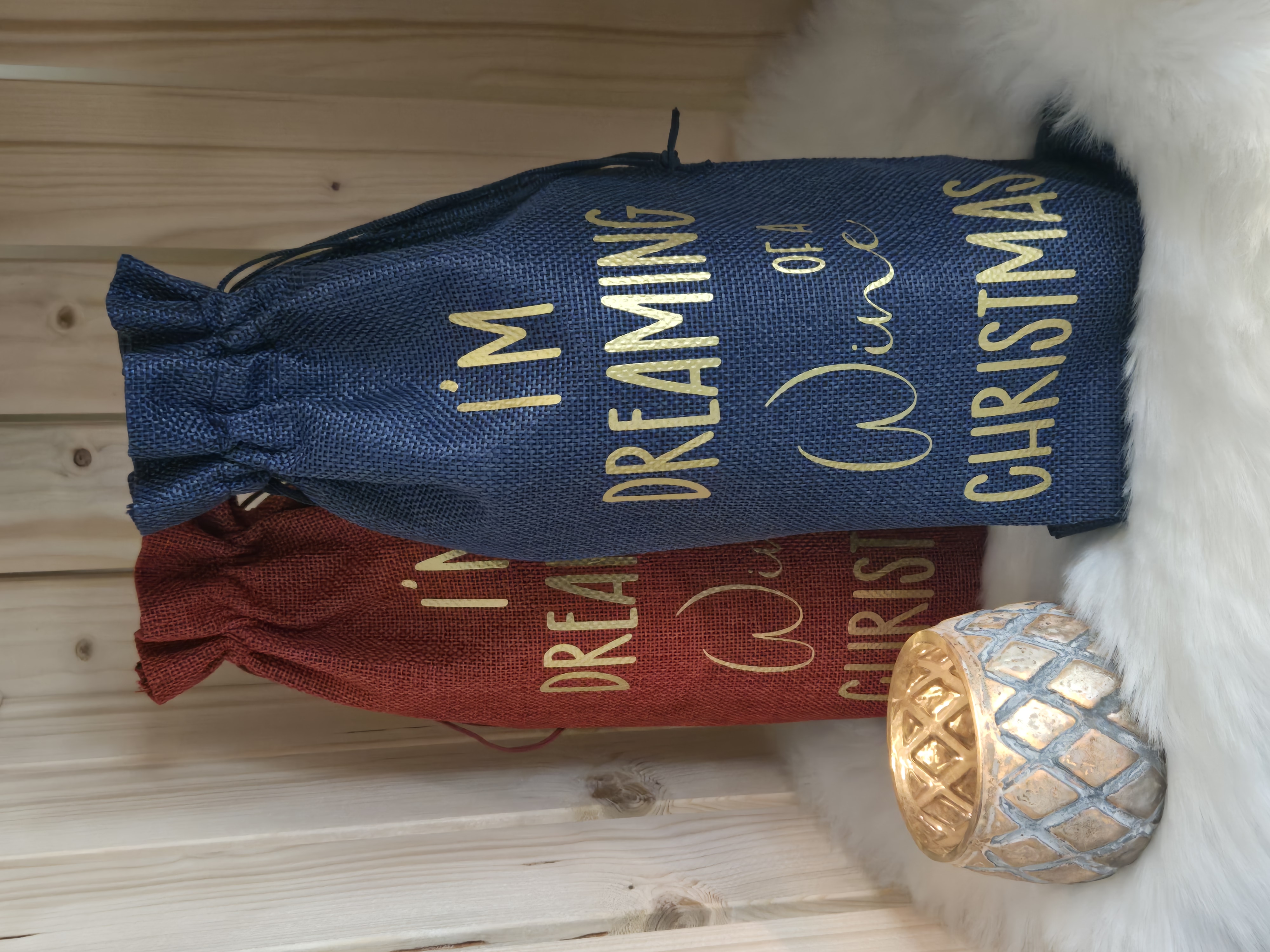 (Wijn)tas met tekst naar keuze - ROOD, BLAUW, GRIJS & BEIGE